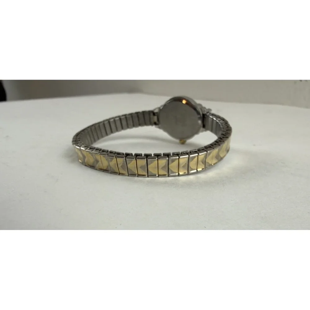 Watch It 90s Vintage Gold Silver 2 Tone Oval Quartz Stretch Band Bracelet Watch